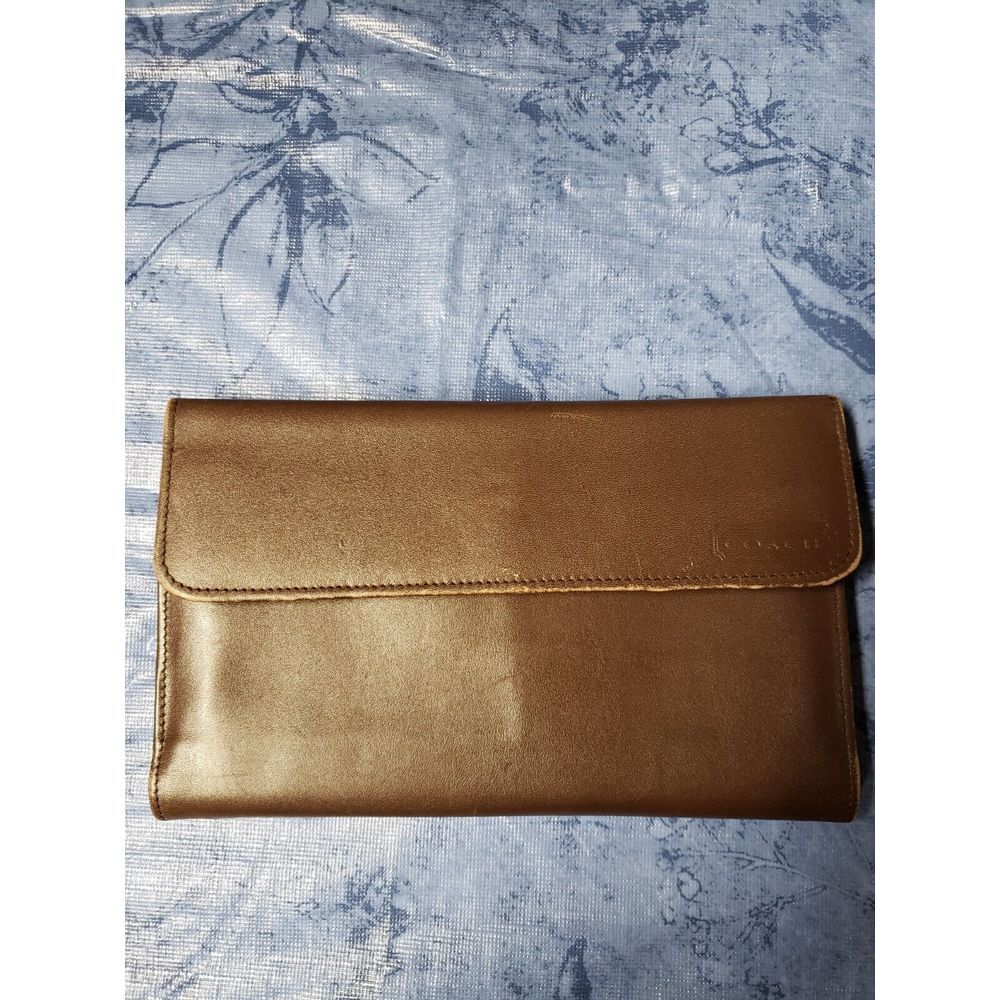 COACH VINTAGE DARK BROWN GENUINE LEATHER TRIFOLD CHECKBOOK skinny WALLET